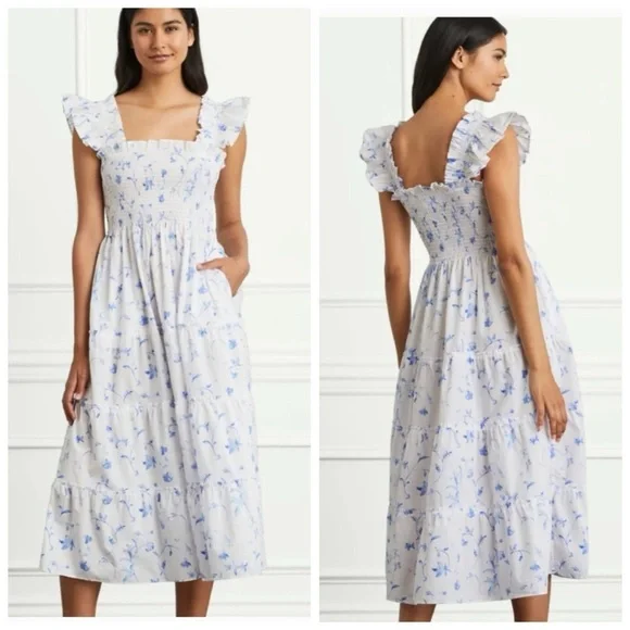 Hill House White Ellie Nap Dress Blue Botanica Smock Floral grad bump friendly - Picture 8 of 16